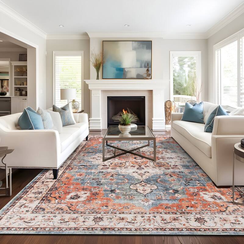 World Rug Gallery Traditional Distressed Washable Non Slip Area Rug - 9'x12'