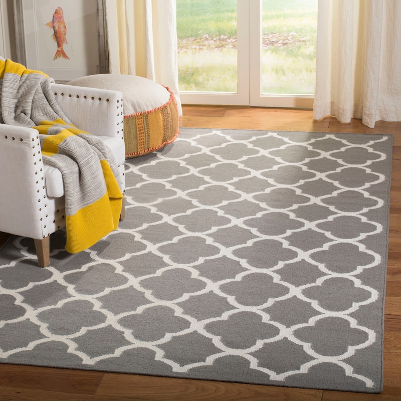 SAFAVIEH Handmade Flatweave Dhurries Potita Modern Moroccan Wool Rug - 8' x 10' - Grey/Ivory