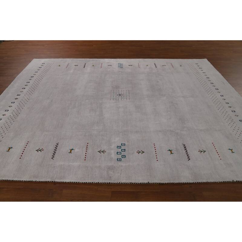 Silver Gray Gabbeh Oriental Area Rug Hand-Knotted Wool Carpet - 7'9" x 9'10"