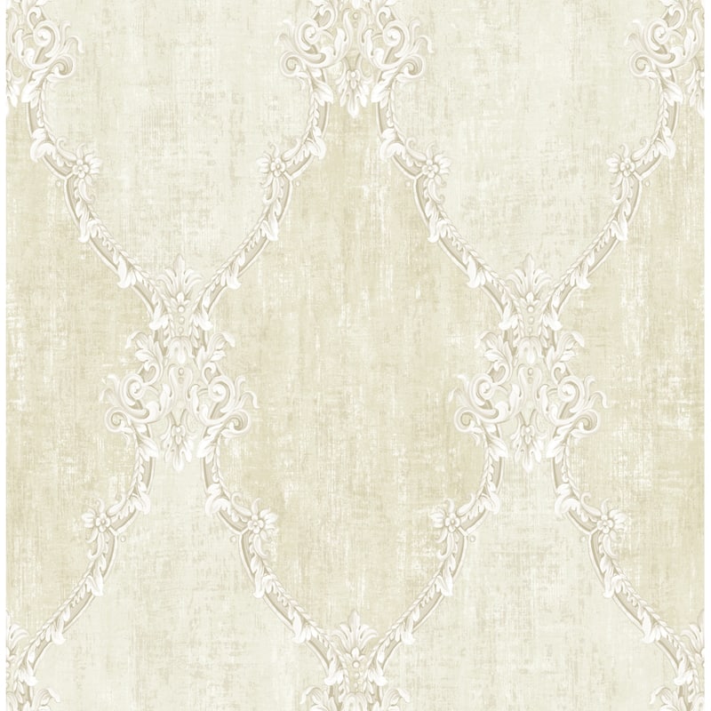 Seabrook Designs Erhard Ogee Framework Unpasted Wallpaper - 20.5 in. W x 33 ft. L - Ivory