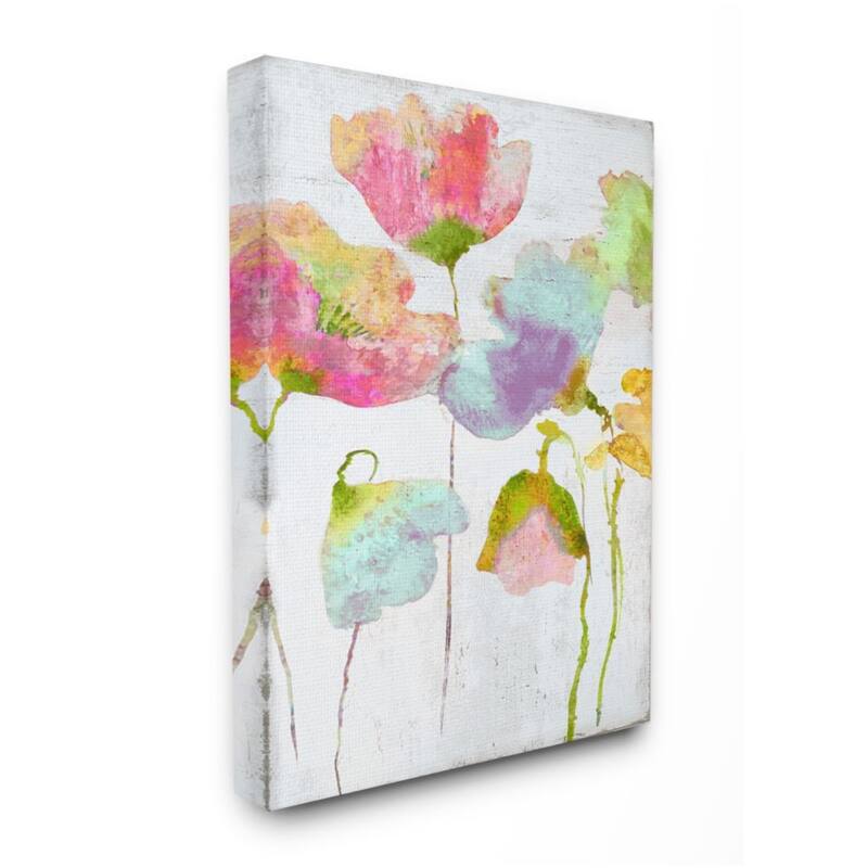 Stupell Saturated Watercolor Flowers Whimsical Blue Pink Green Canvas Wall Art - 16 x 20
