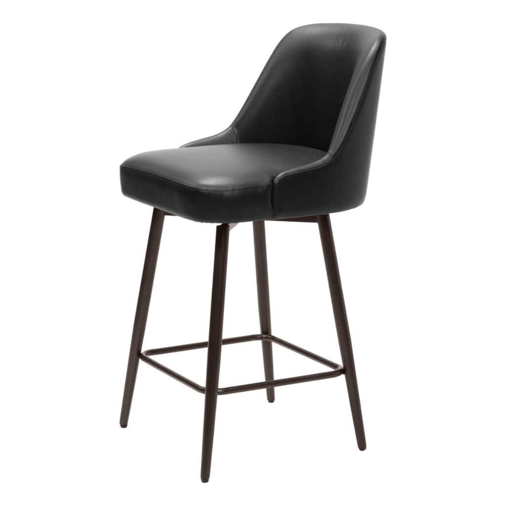 Modern Black Faux Leather Swivel Bar Stool 26" Counter Height Chair with Footrest and Steel Legs - 38.2”H x 19.7”W x 21.7”D