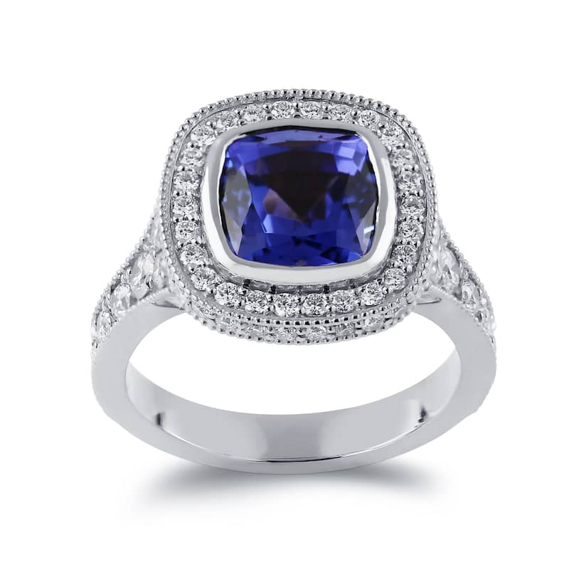 Auriya 14k Gold 3 1/2ct Vintage Cushion-cut Tanzanite Halo Diamond Engagement Ring 1 3/8ctw (H-I, SI1-SI2)