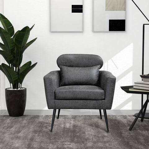 Suede Armchair Single Sofa with Throw Pillow