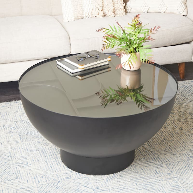 Metal Geometric Accent Table with Glass Tabletop and Elevated Base - Black - Roche River Decor
