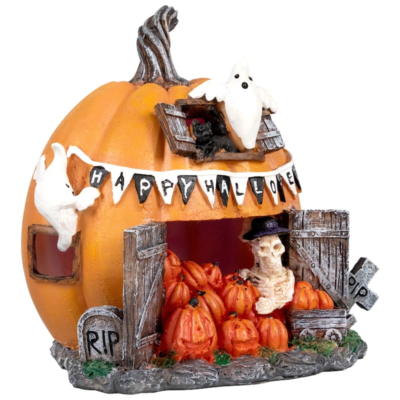 LED Lighted Pumpkin Village Halloween Decoration - 7"