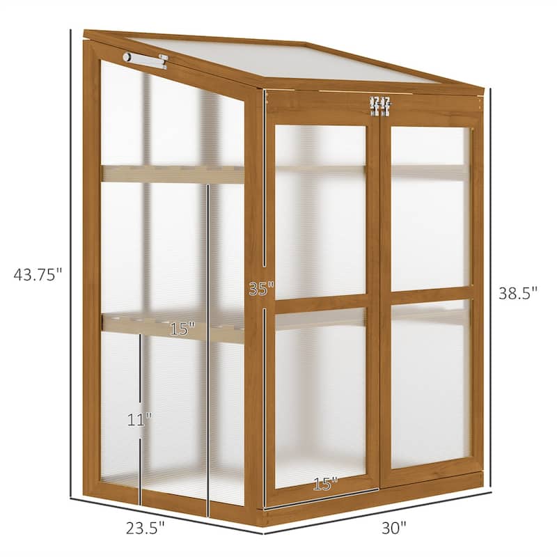 2-Tier Wooden Greenhouse with Polycarbonate Panels Natural Wood Garden Plant Protector for Indoor and Outdoor Use