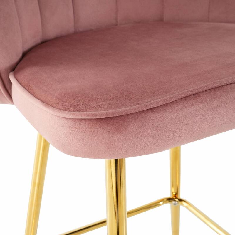 Set of 2 Velvet Shell Bar Chairs with Gold-Plated Metal Legs