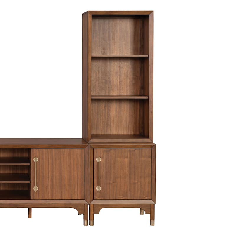 Furniture of America Forma Mid-Century Modern Walnut 24-inch Pier Set with LED Light and 6 Shelves