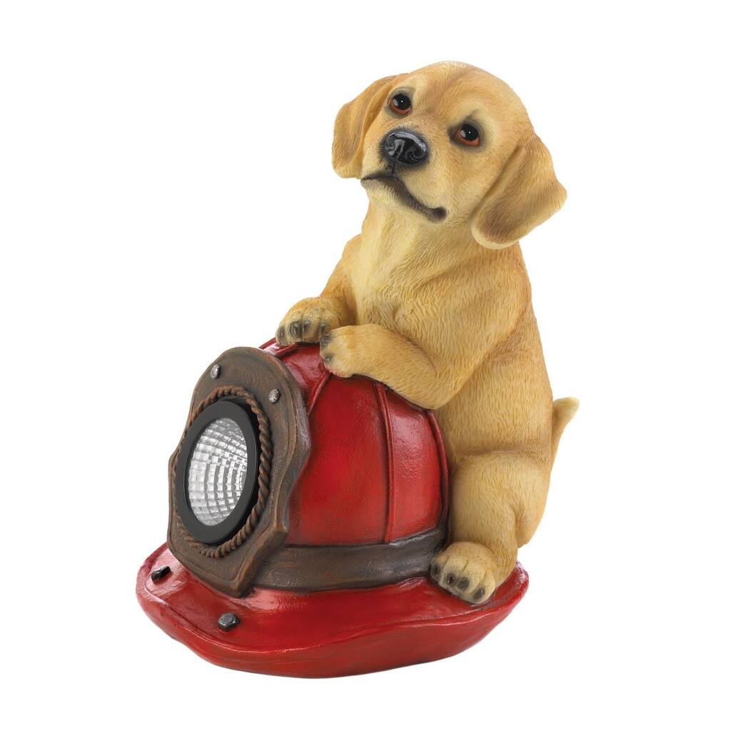 Summerfield Terrace Dog And Fire Helmet Solar Statue