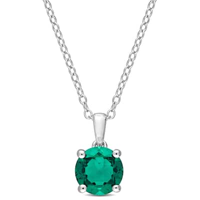 Miadora Created Emerald Solitaire Birthstone Necklace in Sterling Silver
