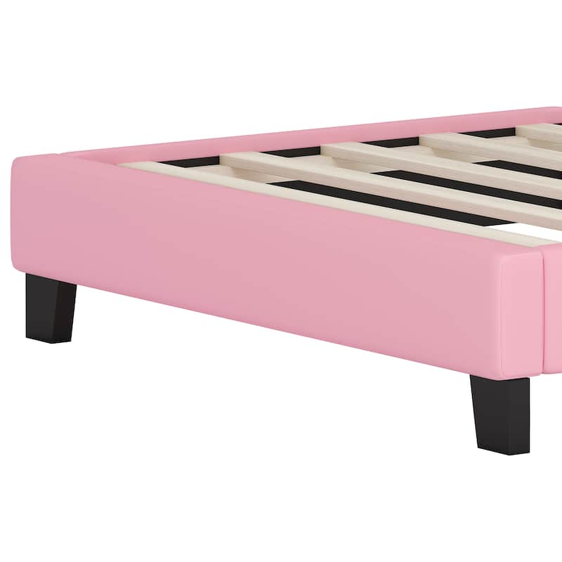 Cream & Pink Twin Upholstered Princess Bed with Crown Headboard - Fairy Tale!