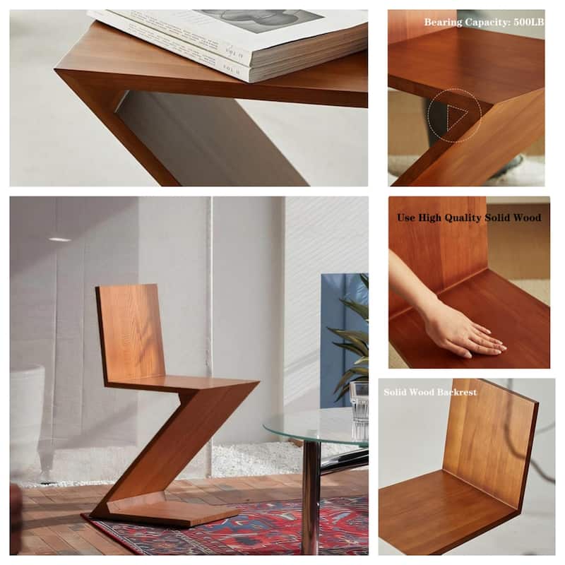 Z-shaped Solid Wood Backrest Dining Chair Creative Retro Single Seat