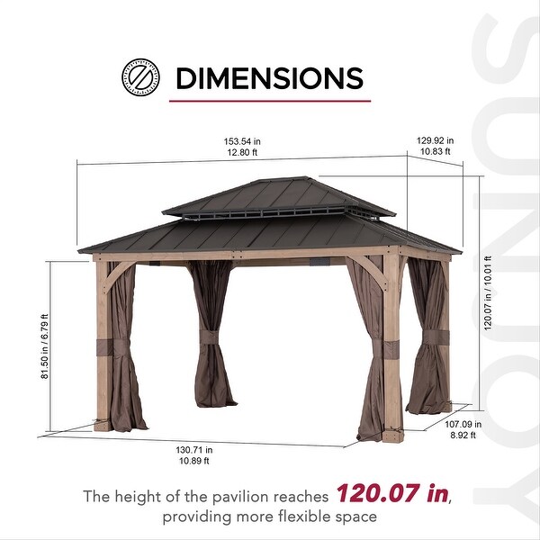 Sunjoy 13' x 11' Wood Hardtop Gazebo with Customizable Nettings