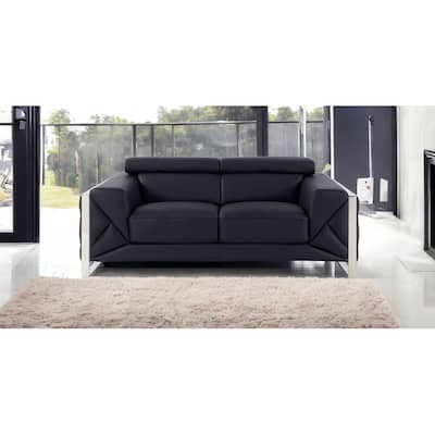 HomeRoots 75" Black And Silver Italian Leather Loveseat