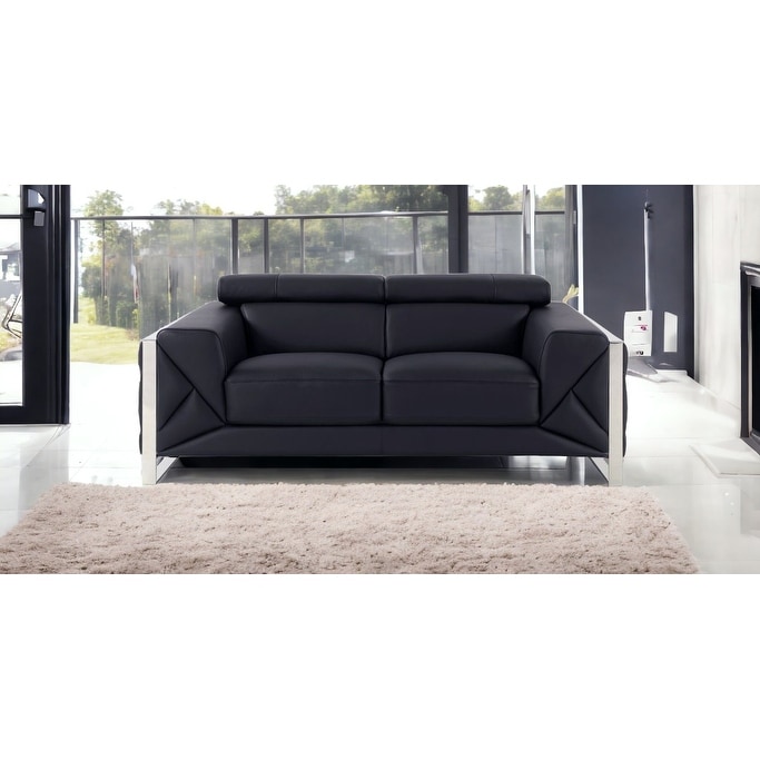 HomeRoots 75" Black And Silver Italian Leather Loveseat