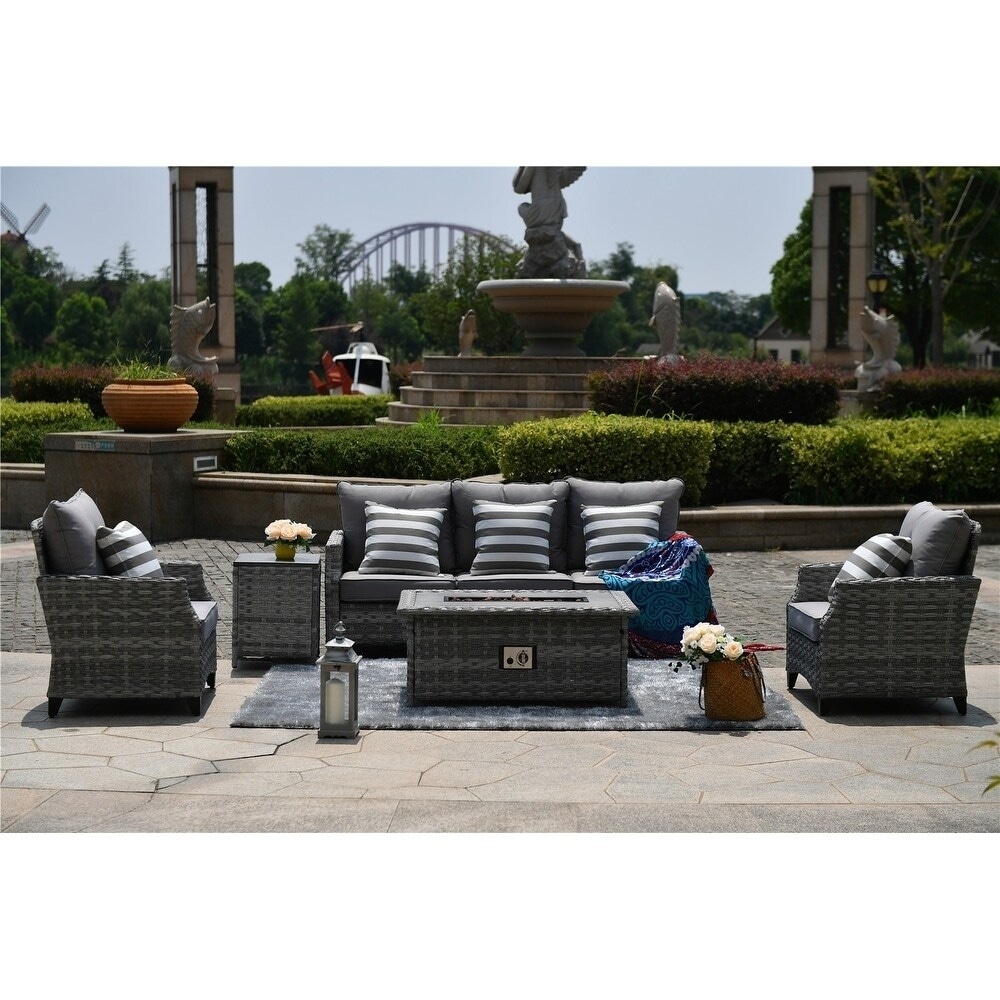 Braylee 5 Piece Cushioned Patio Sectional Set With Fire Table On Sale Overstock 30512266