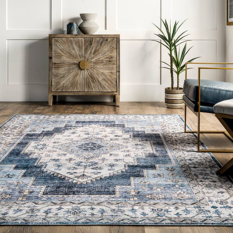 Nuloom Noemie SplashGuard Vintage Medallion Machine Washable Area Rug