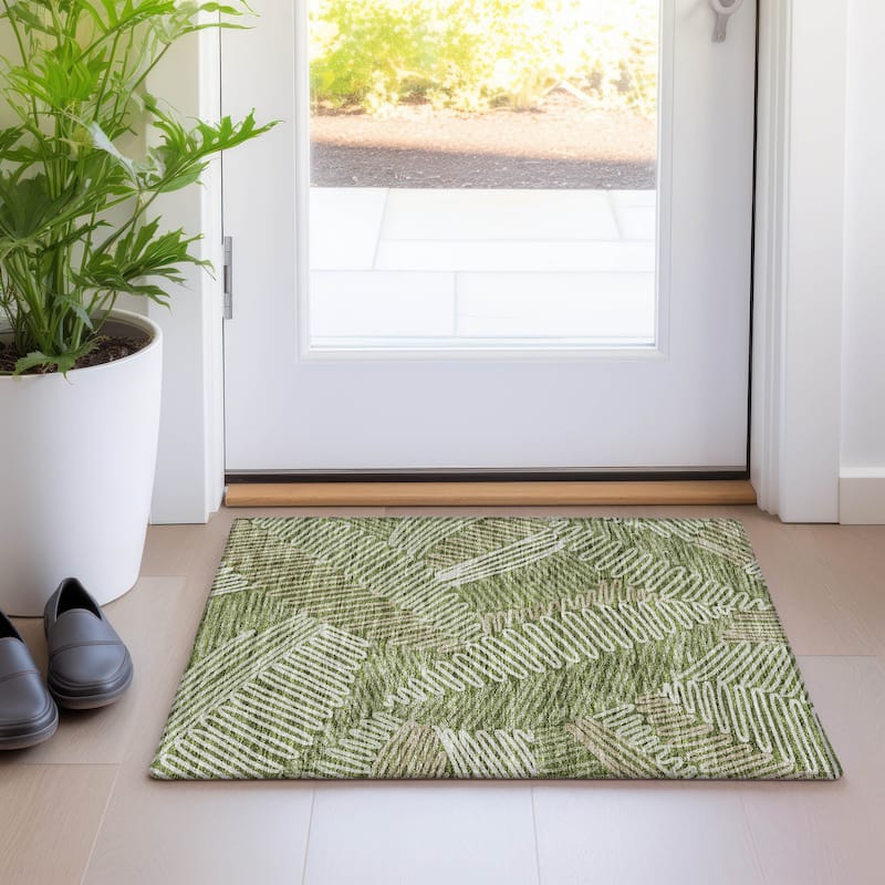 Premium Washable Super Soft Contemporary Leaf Mayfield Rug - Olive - 1'8" x 2'6"
