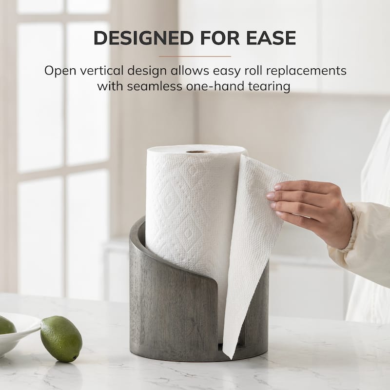 Jani Paper Towel Holder Countertop with Mango Wood Round Base and Iron Holder