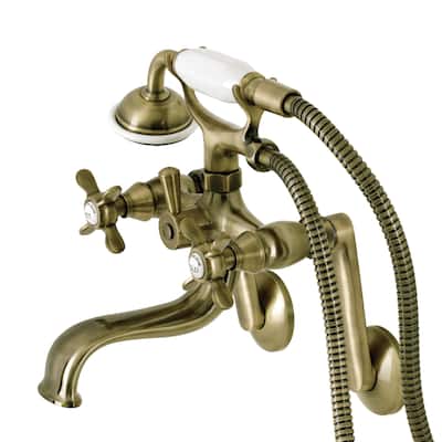 Kingston Brass Kingston Three-Handle 2-Hole Tub Wall Mount Clawfoot Tub Faucet with Hand Shower