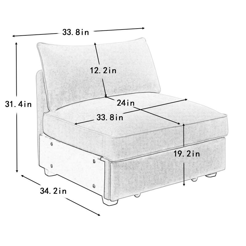 Armless Orange Chenille Sofa with Storage and Multiple Configurations