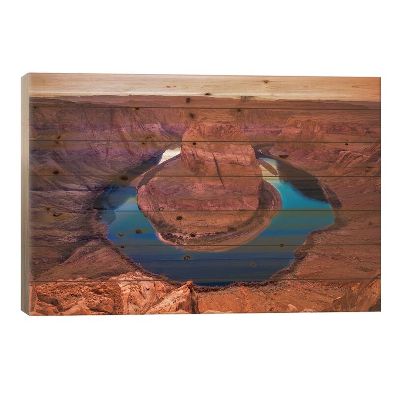 Sunset over Horseshoe Bend and the Colorado River, Glen Canyon National Recreation Area, Arizona Print On Wood by Russ Bishop - 18x26x1.5