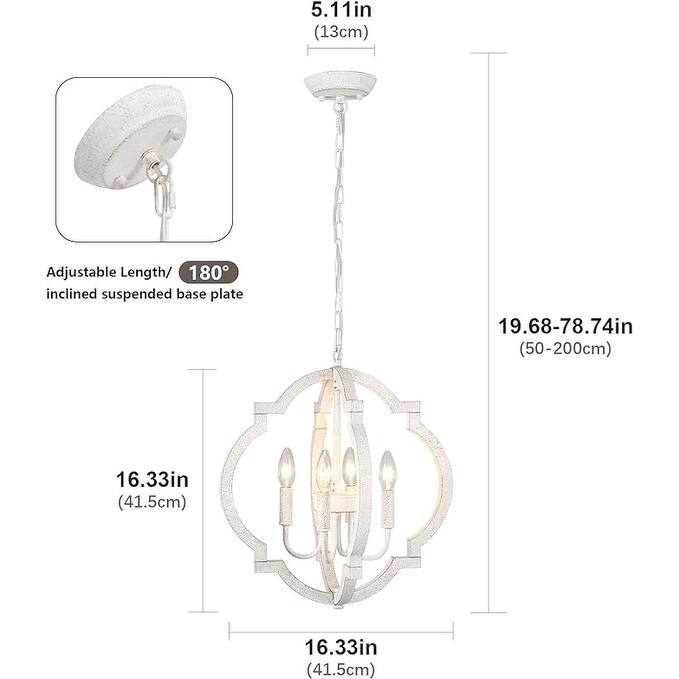 4-Light W16.34" x H78.74" Wooden Lantern Rustic Chandeliers for Dining Room