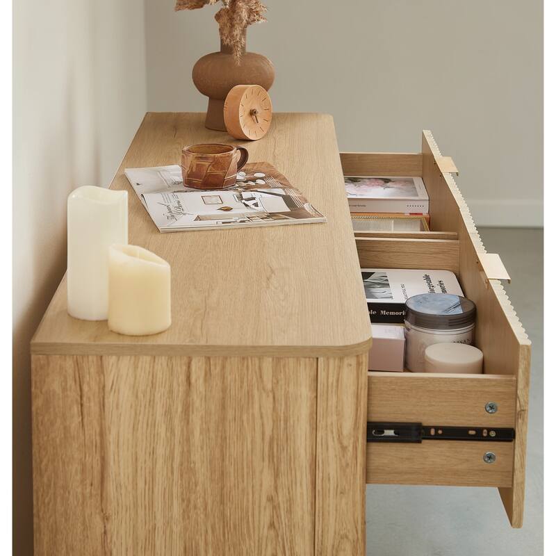 Modern 6 Drawer Dresser with Wave Front Design, Wide Storage Chest and TV Stand, 55" Wooden Organizer Cabinet