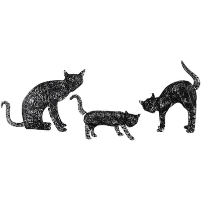 Set of 3 LED Black Cat Family Outdoor Halloween Decorations 27.5"