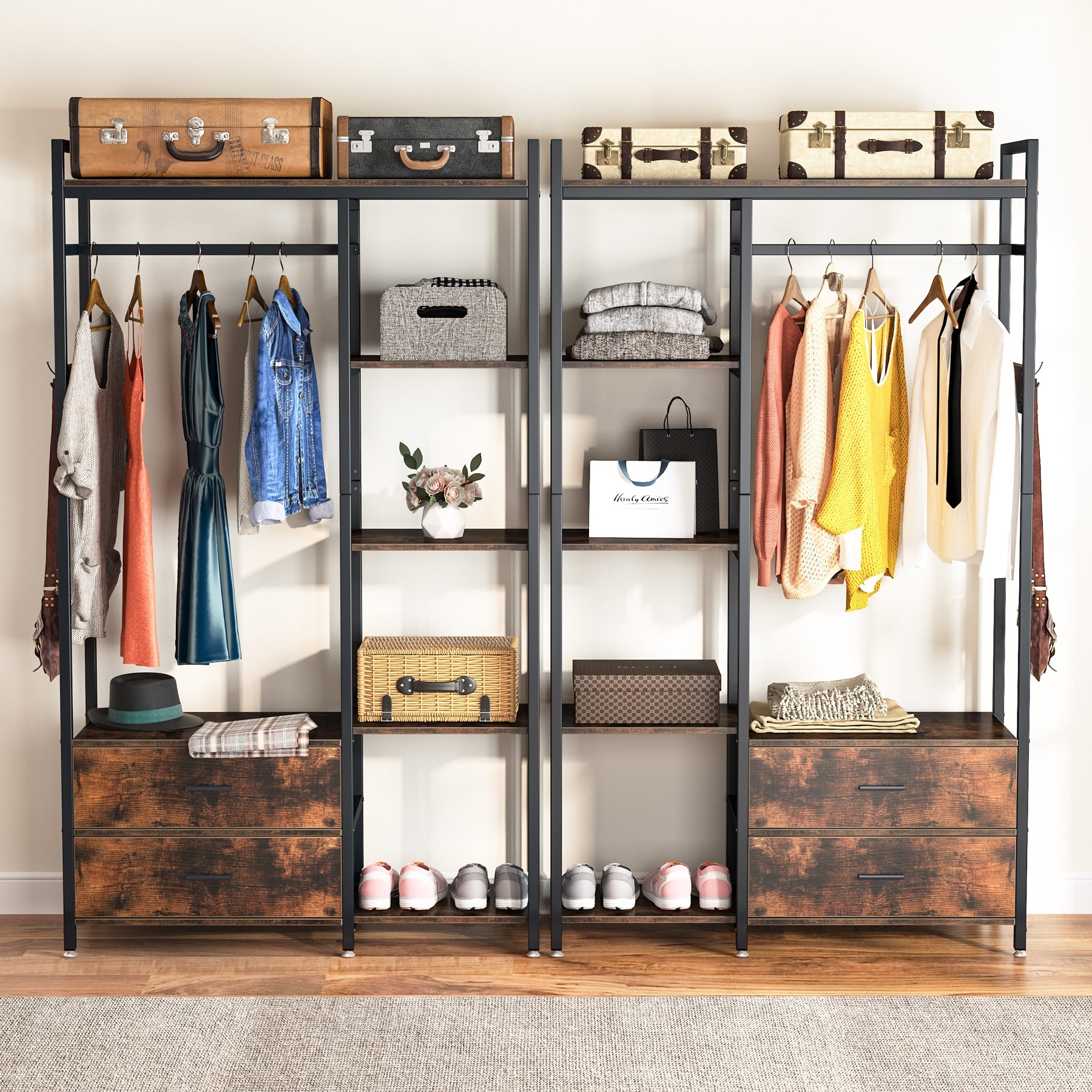 Heavy Duty Garment Rack with 2 Drawers Shelves Hanging Rod Freestanding Closet Organizer Large Open Wardrobe Closet On Sale Bed Bath Beyond 36185481
