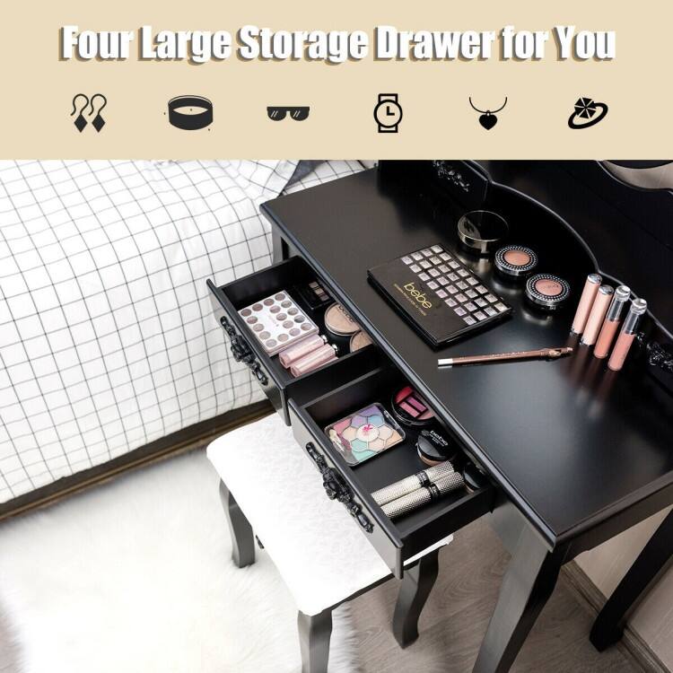 4 Drawers Vanity Table Dressing Table with Touch Switch-Black - 29.5"(L) x 16"(W) x 57"(H)