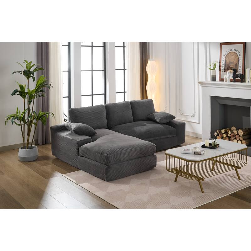 Modular Sectional Cloud Sofa with L-Shape Chaise, Corduroy Upholstered Sleeper Sofa, Compressed Sofa with Pillow