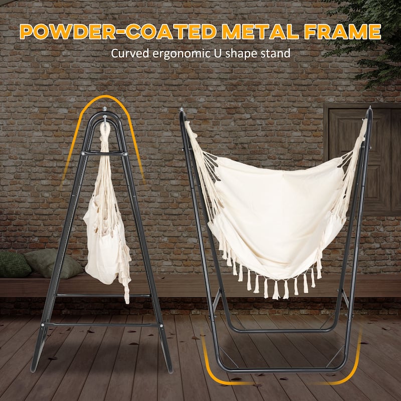 Outdoor Hammock Chair with U Shape Stand, Patio Hanging Chair with Side Pocket
