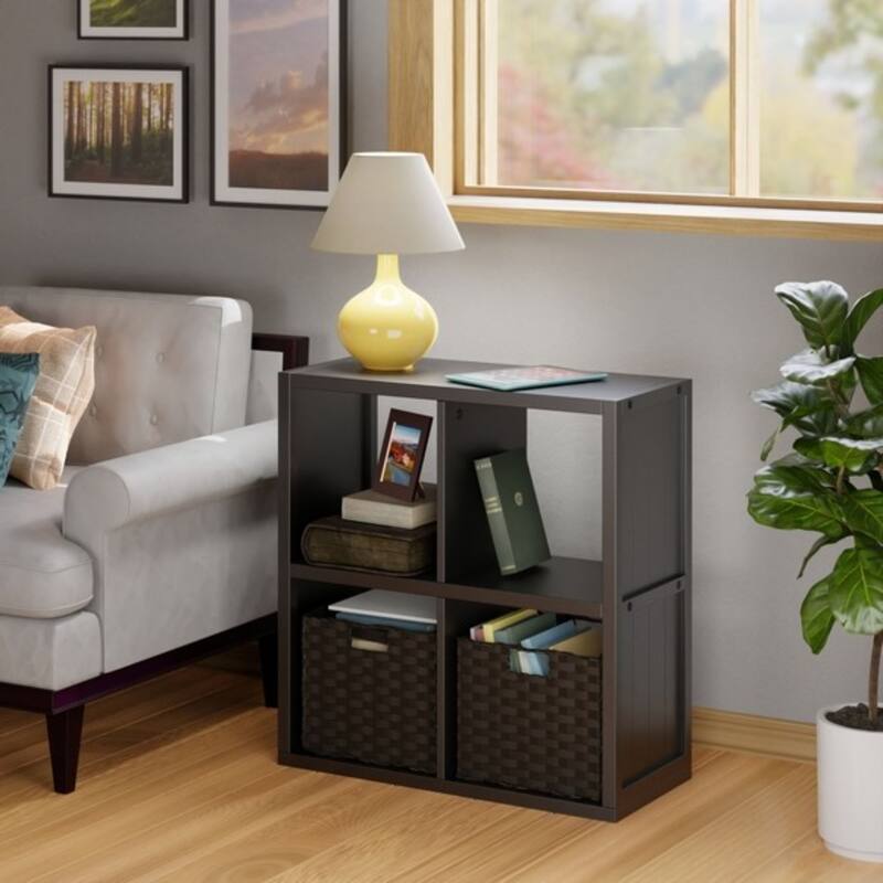 3 Pc Storage Shelf with 2 Foldable Woven Baskets - 27" - Black