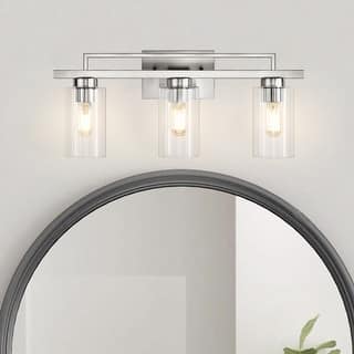 23.5 in. 3-Light Brushed Nickel Vanity Light with Glass Shades - Brushed Nickel