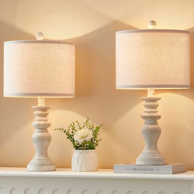 KAWOTI 21.75" Farmhouse Table Lamp Set with Fabric Shade(Set of 2) - 11" W x 21.75" H