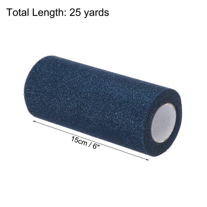 6" Sequin Tulle Ribbon Rolls Glitter Sparkly Netting Fabric for Gift - Navy Blue - 25 Yards