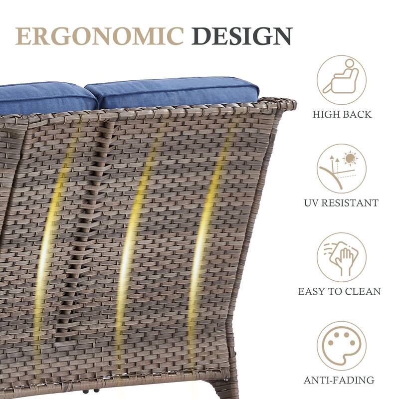 Arcadia 3-Seat Wicker Patio Sofa with 6-Inch Thick Cushions and 2 Ottomans