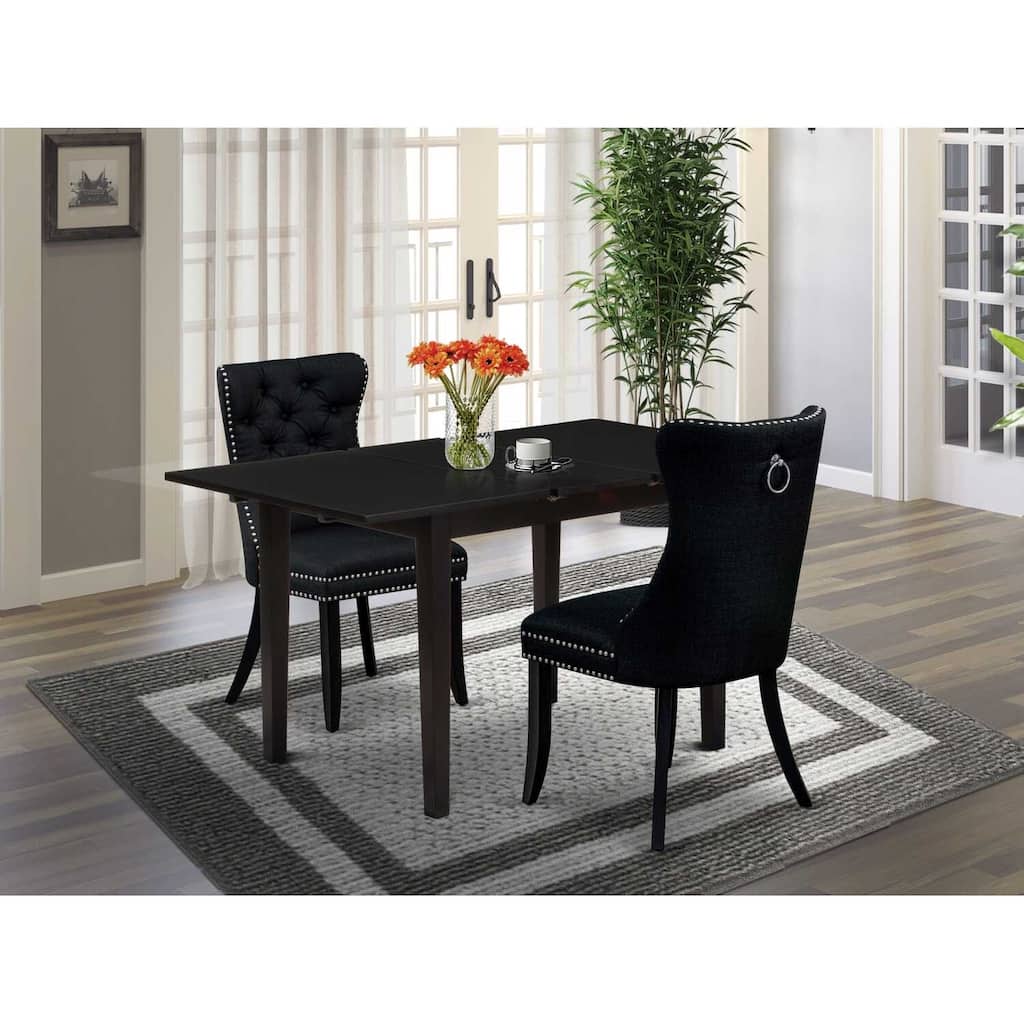 HomeStock 3-Pc Black Finish Rectangular Solid Wood Top with Butterfly Leaf Dining Table Set