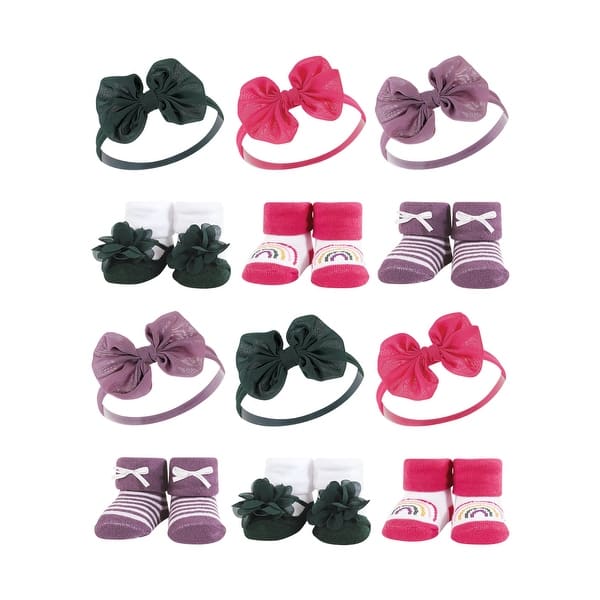 slide 1 of 1, Hudson Baby Infant Girl 12Pc Headband and Socks Giftset, Green Purple, One Size - Green Purple Green Purple - One Size