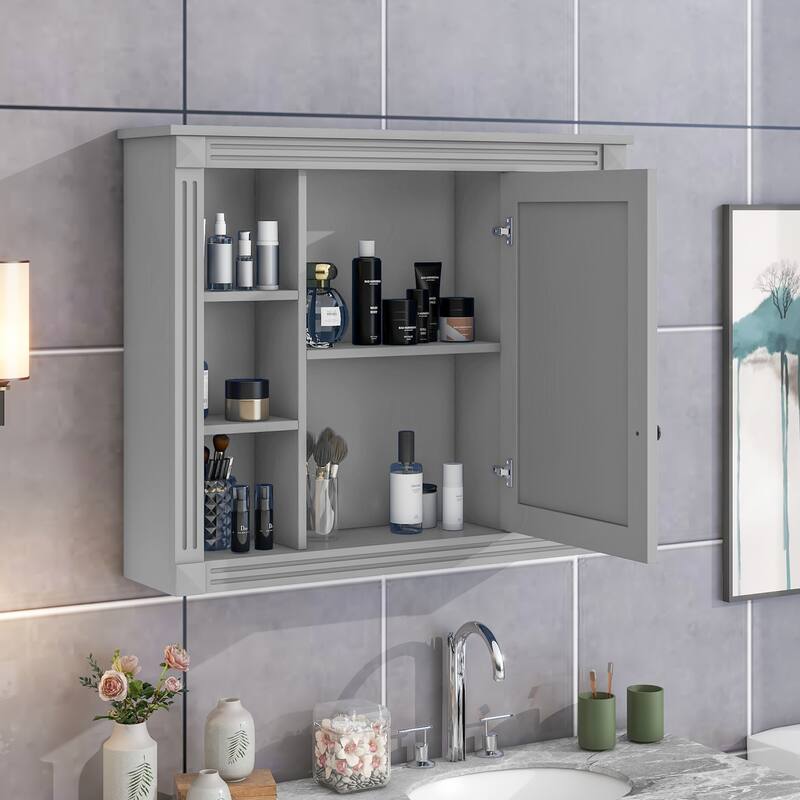 GDFStudio - Barrister Modern Wall-Mounted Bathroom Storage Cabinet with Mirror and Open Shelves (No Bathroom Vanity) - 35"W
