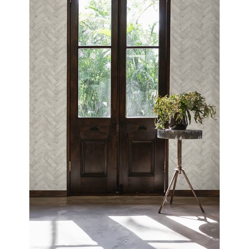 Chesapeake Canelle White Brick Herringbone Wallpaper