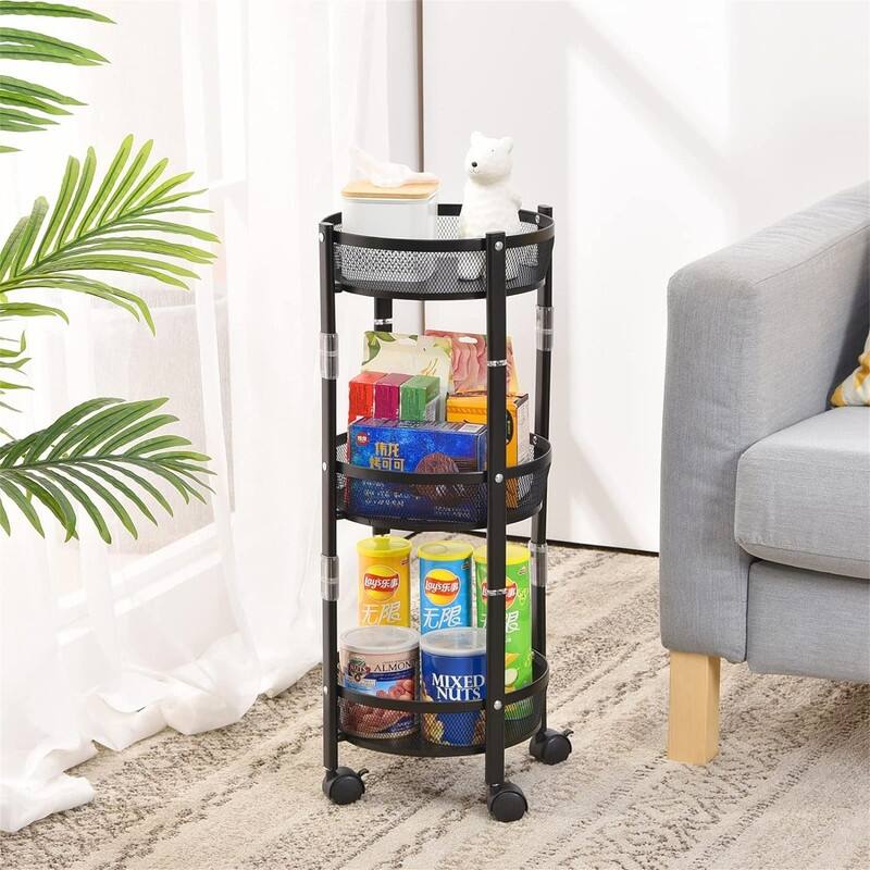 3 Tier Metal Storage Rolling Cart Foldable Utility Cart - 11.02"D x 11.02"W x 28.3"H