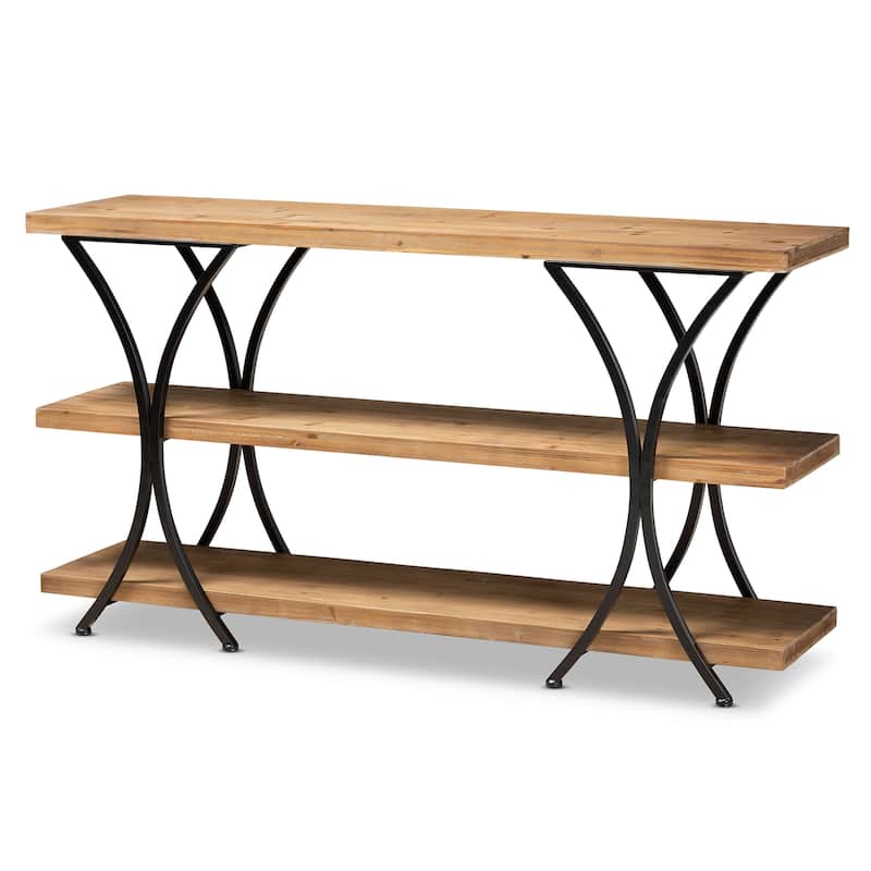 Terrell Brown Finished Wood and Black Finished Metal Console Table - Natural
