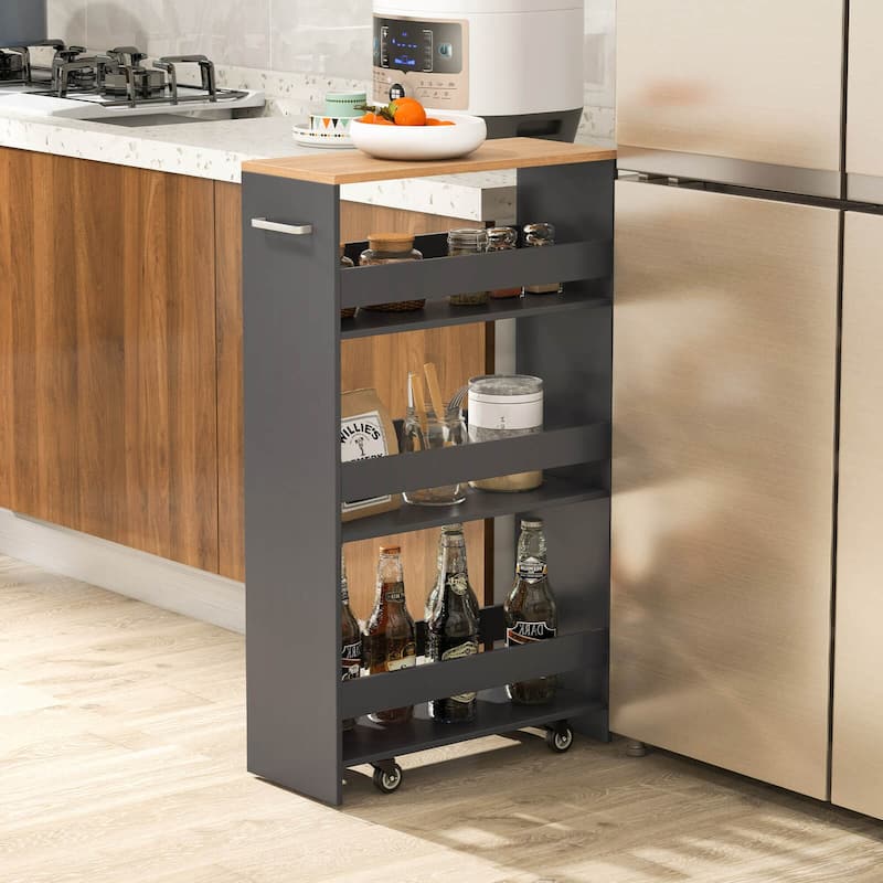 Costway 4-Tier Rolling Storage Cart 8" Slim Kitchen Cart on Wheels