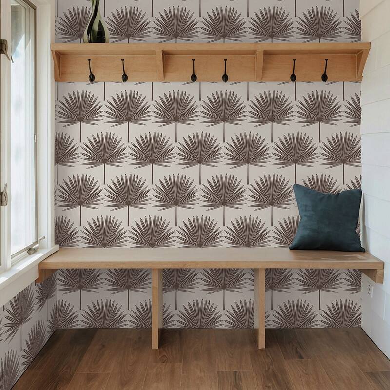 Temapper Stamped Palm Peel and Stick Wallpaper Powder Blue/Off-White