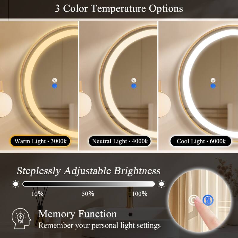 Asymmetrical Framed LED Light Anti-fog 3-Colors Dimmable Irregular Wall Mirror