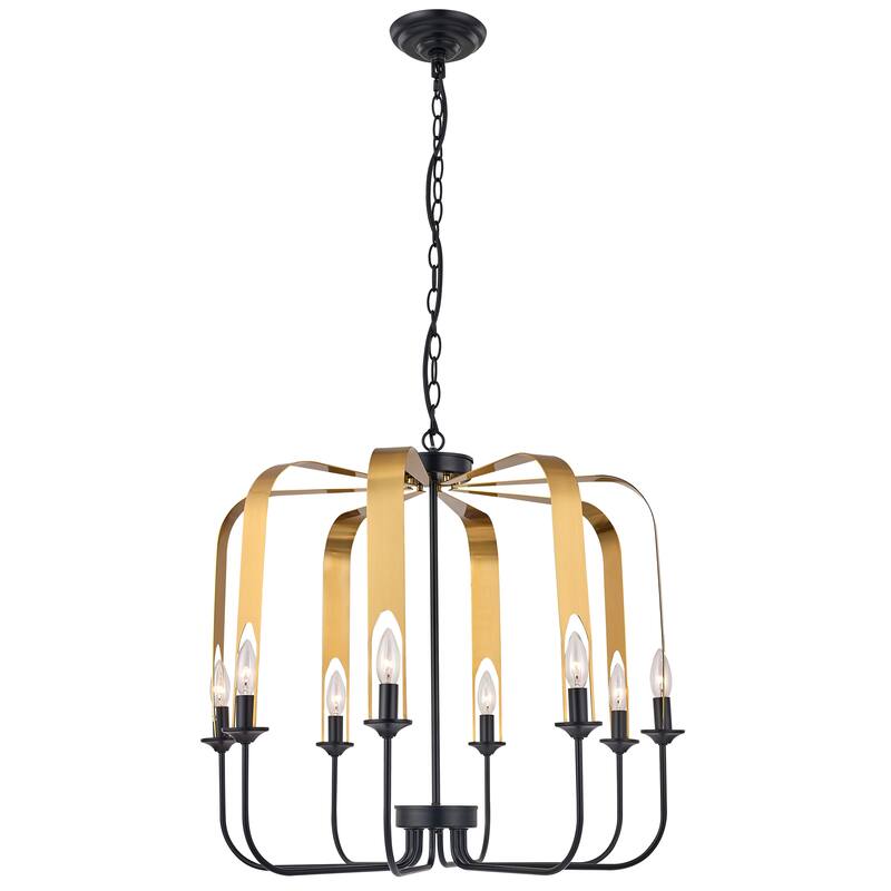 Lantern 8 Light Modern Geometric Chandelier - 28.34"x28.34"x25.59" - Electroplated + Black