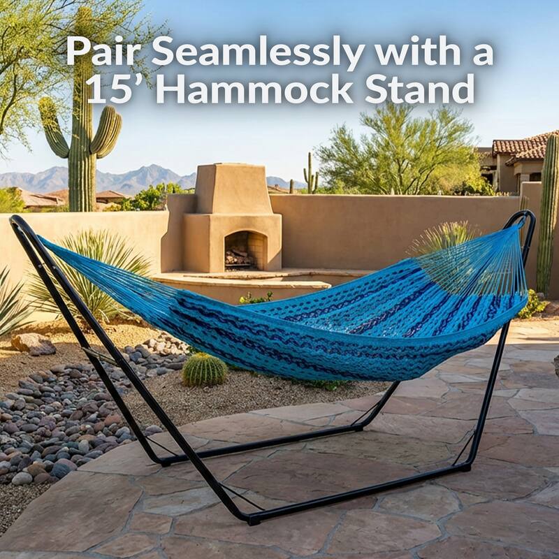 Mayan Family Hammock XXL Blue Handwoven Thick Cord - 880-lb. Capacity